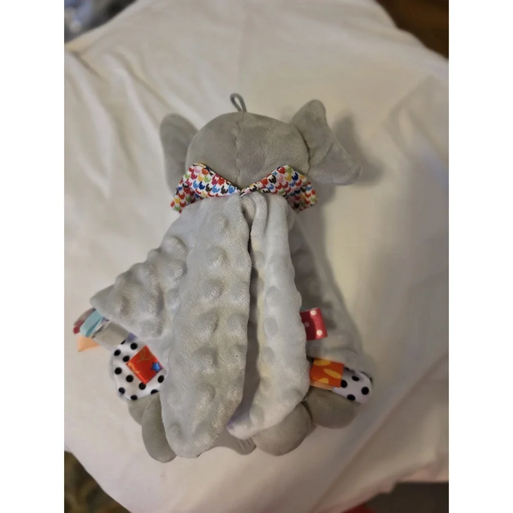 JellyBean Elephant Gray Lovey Security Blanket Minky Crinkle Teether ribbon loop